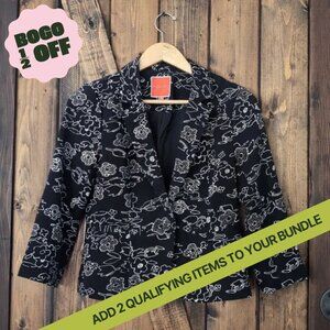 Modcloth Sweet Sophistication Blazer Black White Outline Floral Print Size S